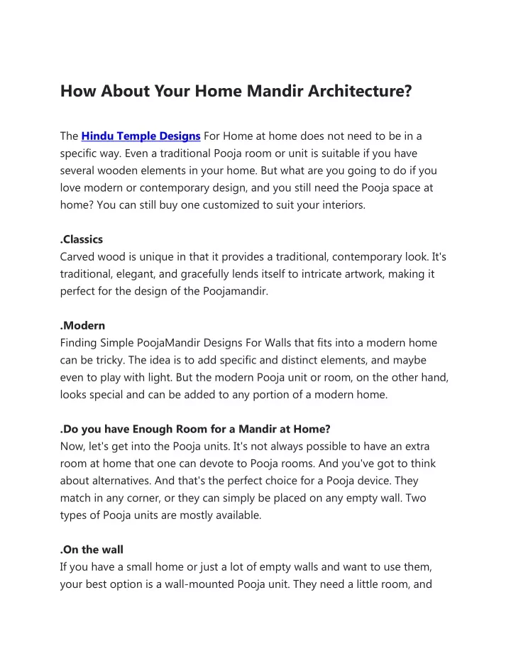 how about your home mandir architecture