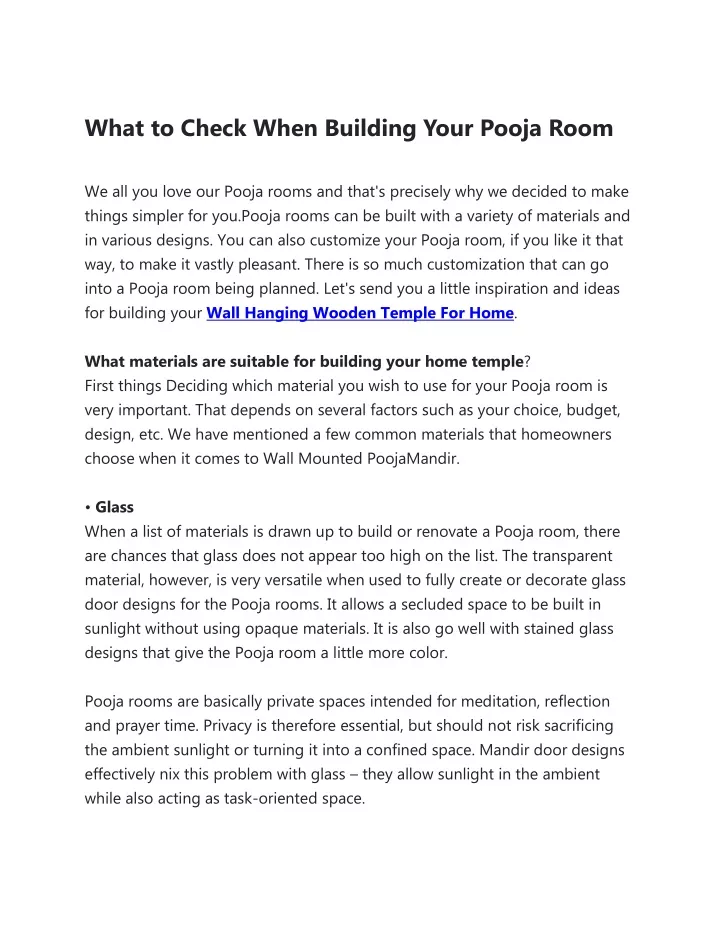 what to check when building your pooja room