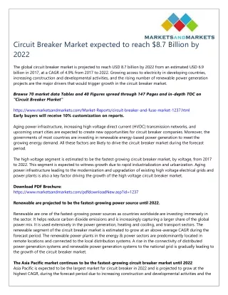Circuit Breaker Market expected to reach $8.7 Billion by 2022