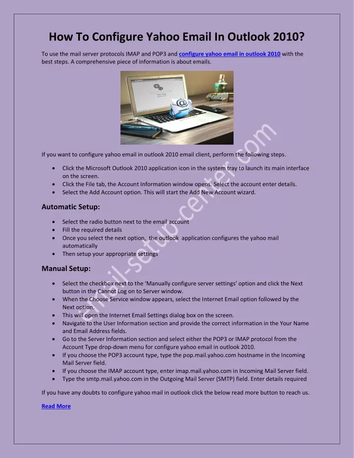 how to configure yahoo email in outlook 2010