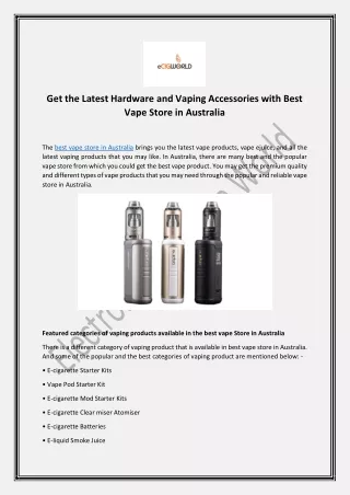 Get the Latest Hardware and Vaping Accessories With Best Vape Store in Australia
