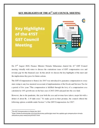 KEY HIGHLIGHTS OF THE 41ST GST COUNCIL MEETING