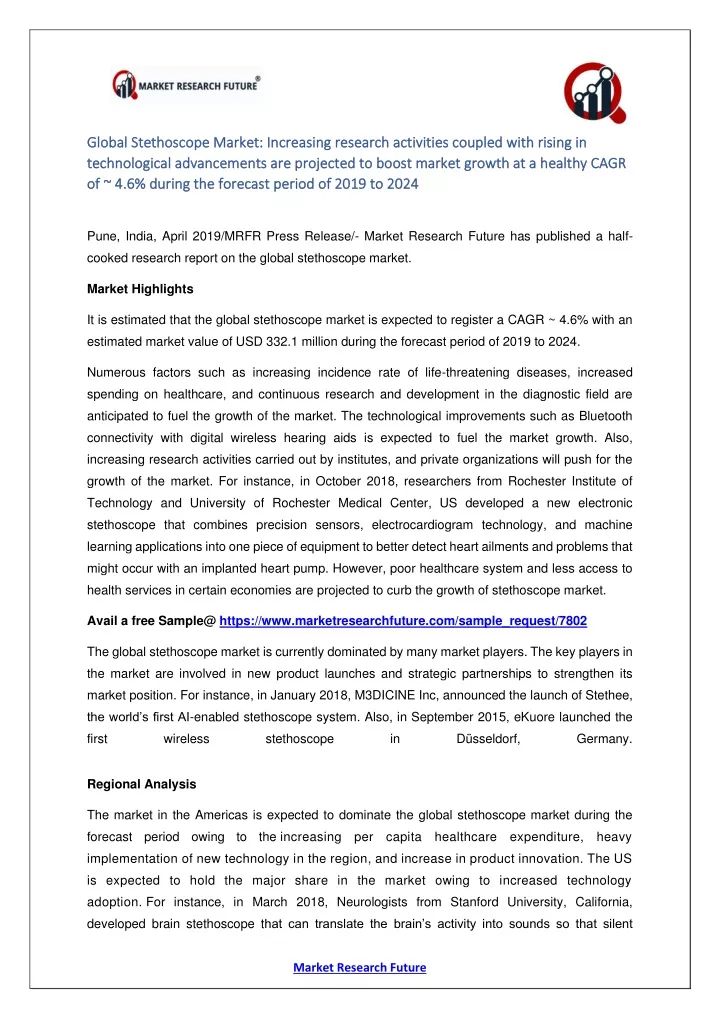 global stethoscope market increasing research