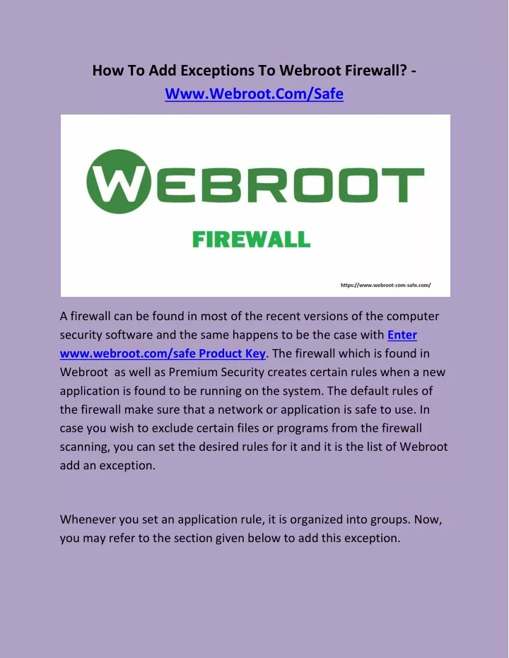 how to add exceptions to webroot firewall