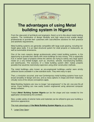 the advantages of using metal building system