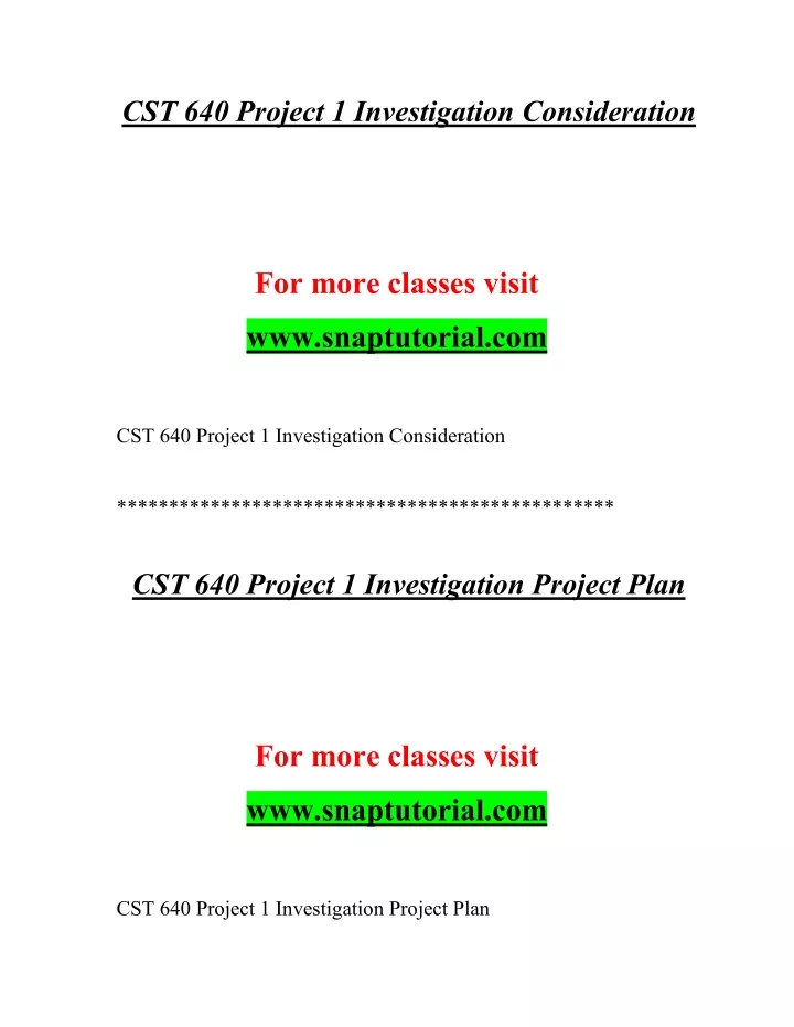cst 640 project 1 investigation consideration