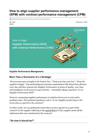 How to align supplier performance management (SPM) with contract performance management (CPM)