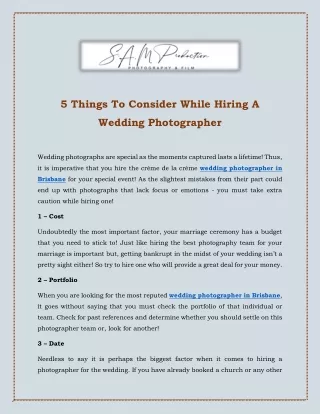 5 Things To Consider While Hiring A Wedding Photographer