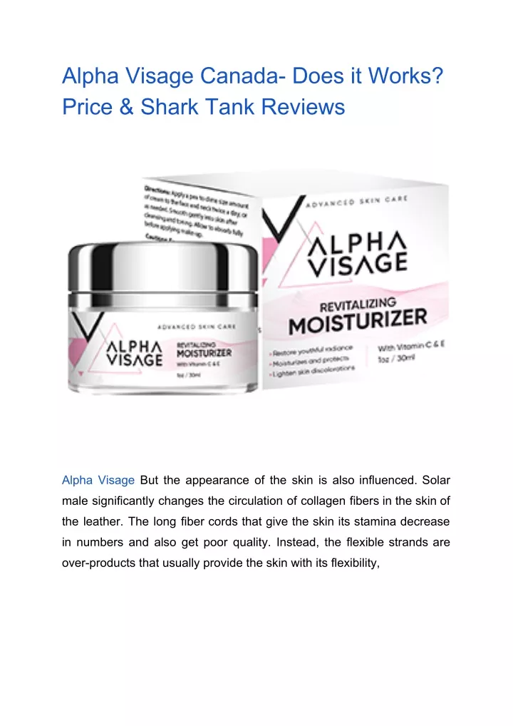 alpha visage canada does it works price shark