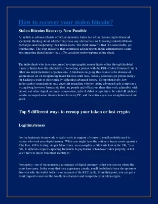 how to recover your stolen bitcoin