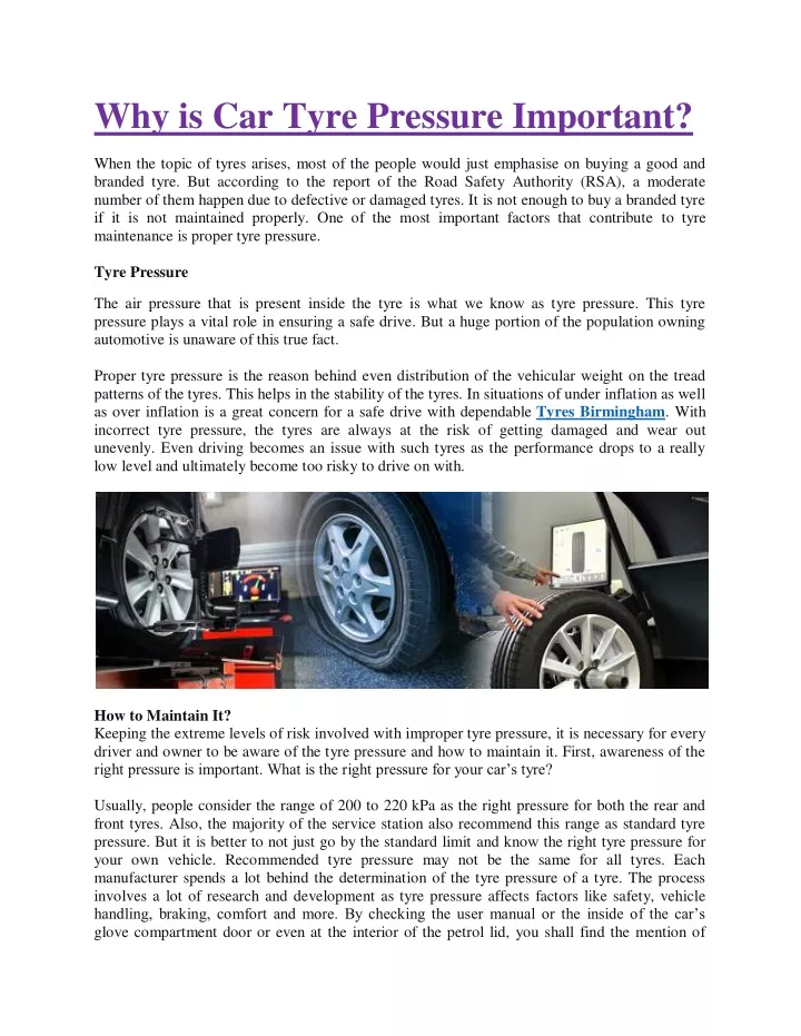 why is car tyre pressure important when the topic