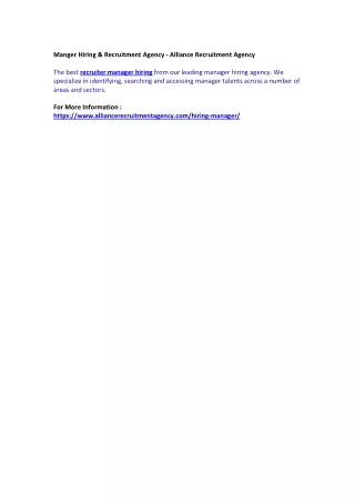 manger hiring recruitment agency alliance