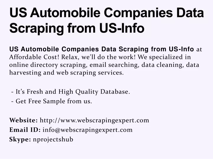 us automobile companies data scraping from us info