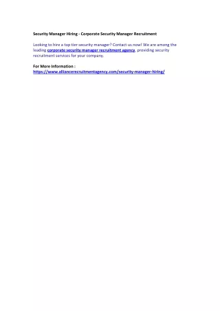security manager hiring corporate security
