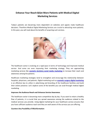 Enhance Your Reach &Get More Patients with Medical Digital Marketing Services