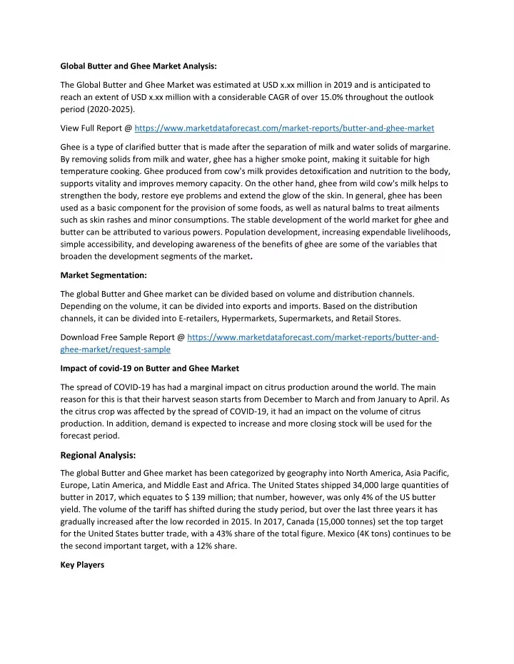 global butter and ghee market analysis