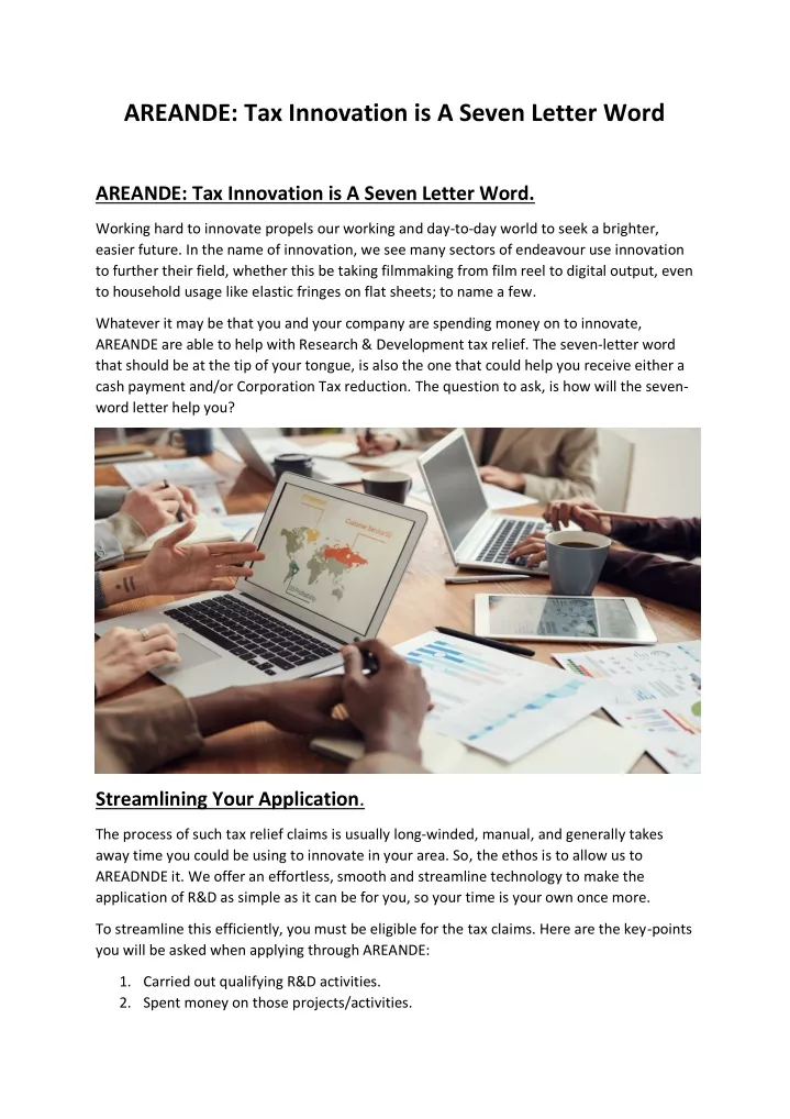 areande tax innovation is a seven letter word