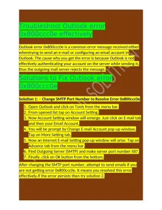 troubleshoot outlook error 0x800ccc0e effectively