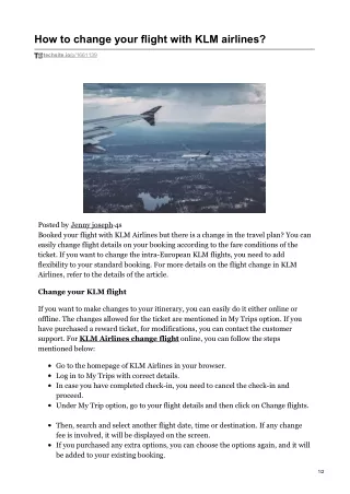 KLM Airlines Change Flight