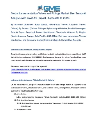 global instrumentation valves and fittings market