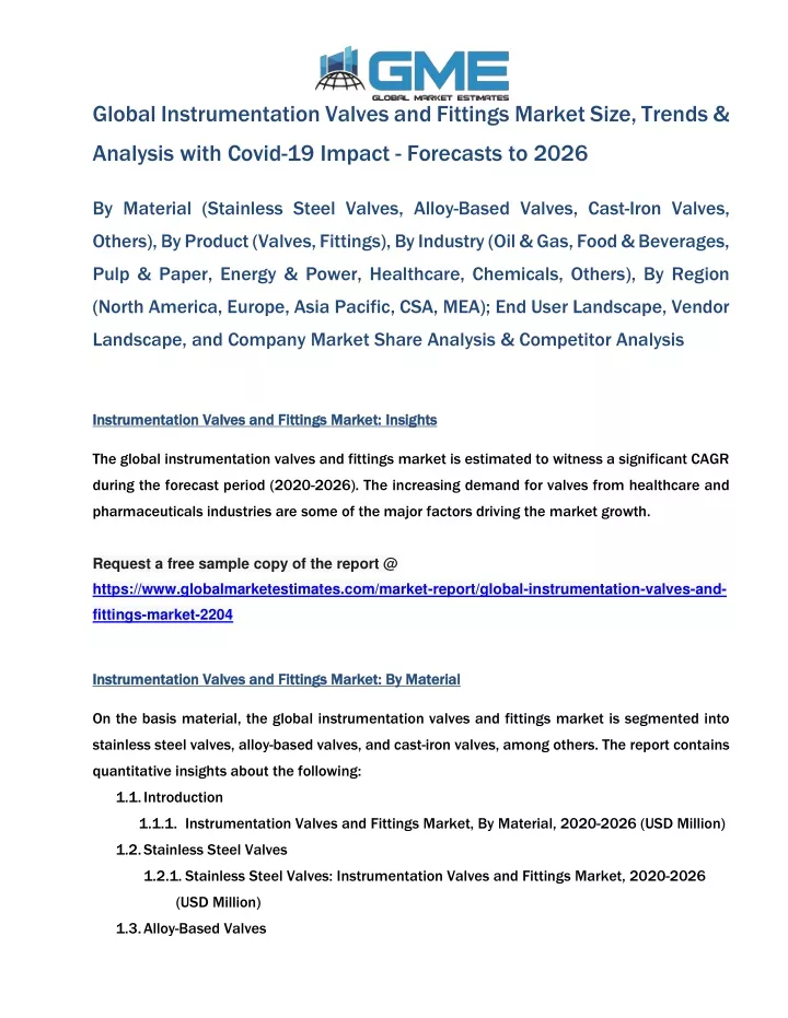 global instrumentation valves and fittings market