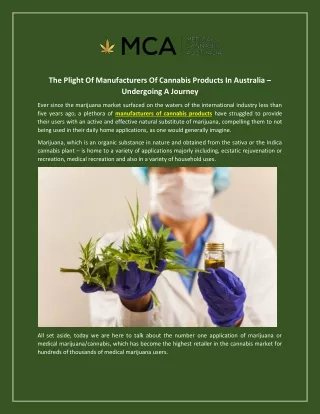 The plight of manufacturers of cannabis products in Australia – undergoing a journey