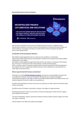 decentralized finance services solution