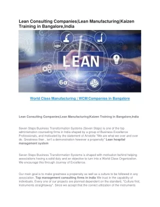 Lean Consulting Companies|Lean Manufacturing|Kaizen Training in Bangalore,India