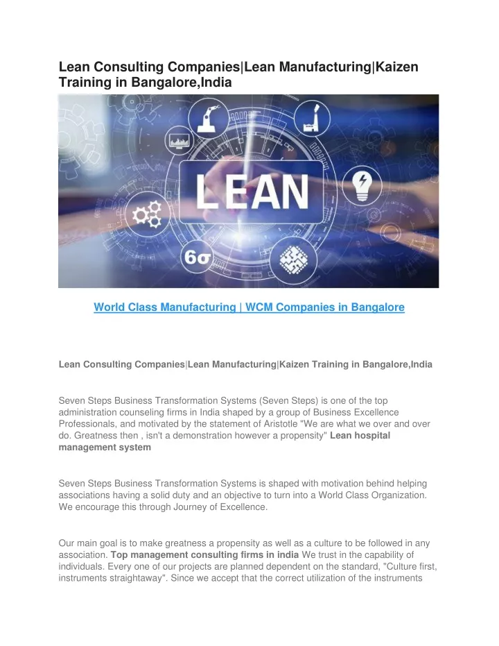 lean consulting companies lean manufacturing