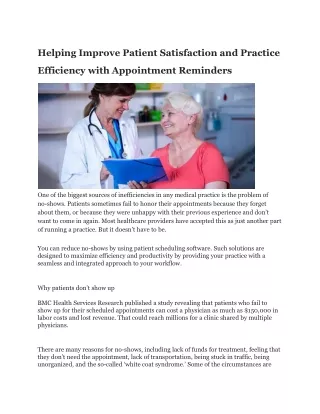Helping Improve Patient Satisfaction and Practice Efficiency with Appointment Reminders