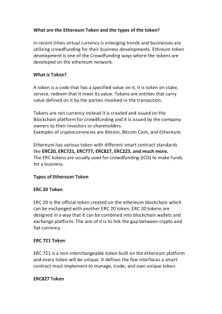 what are the ethereum token and the types
