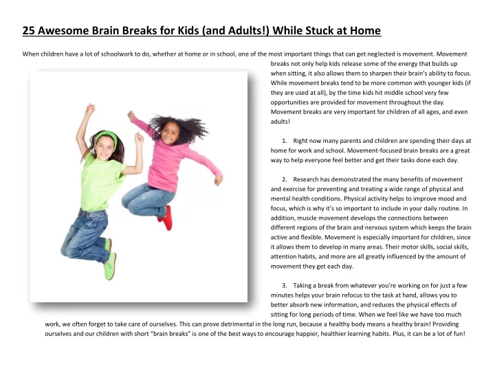 25 awesome brain breaks for kids and adults while