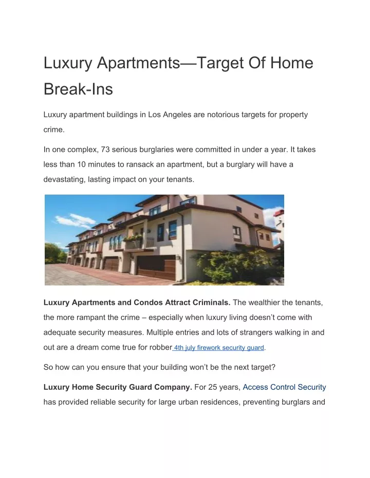 luxury apartments target of home break ins