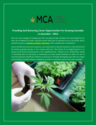 Providing And Nurturing Career Opportunities For Growing Cannabis In Australia! –