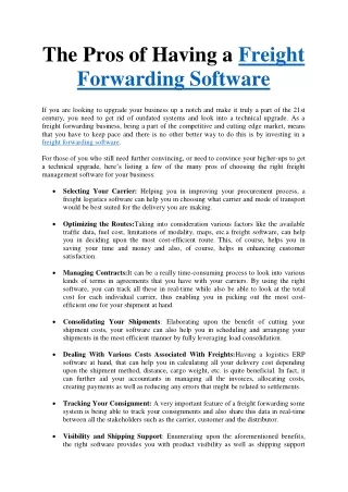 The Pros of Having a Freight Forwarding Software