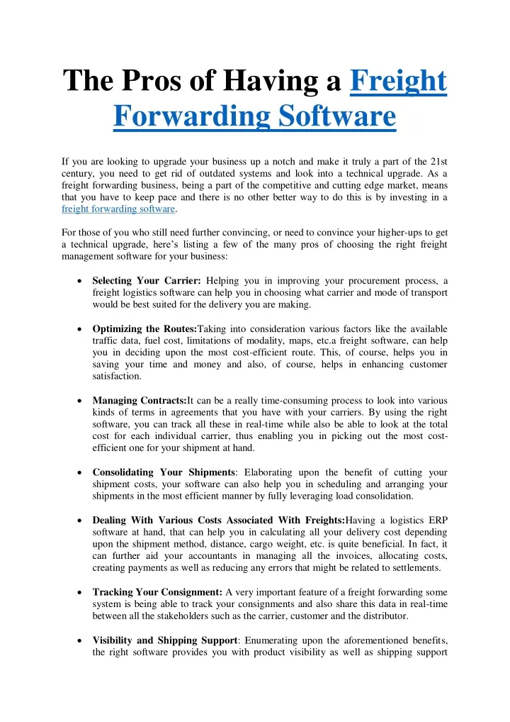 the pros of having a freight forwarding software