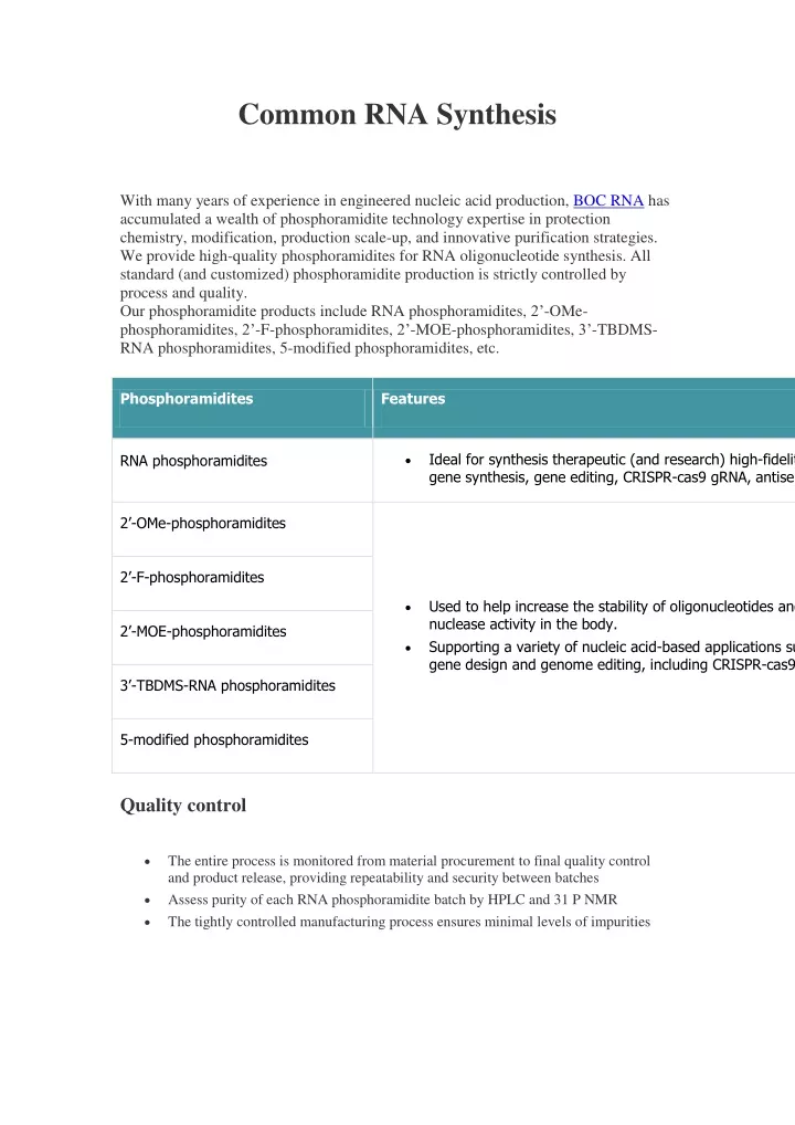 common rna synthesis