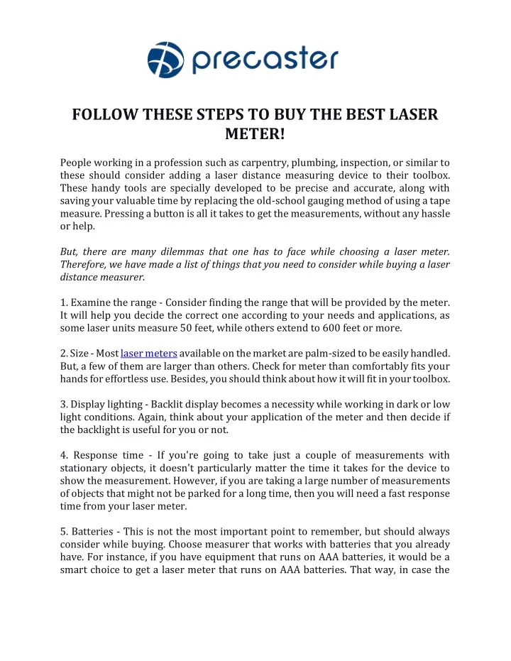 follow these steps to buy the best laser meter