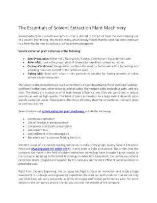 the essentials of solvent extraction plant