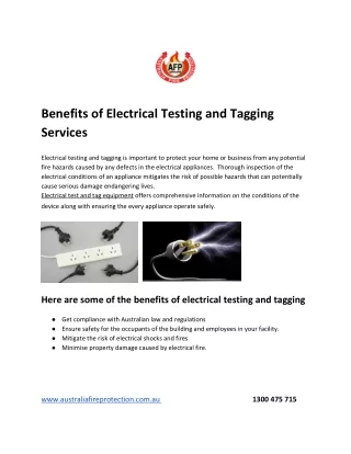 Benefits of Electrical Testing and Tagging Services