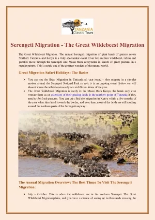 Serengeti Migration - The Great Wildebeest Migration