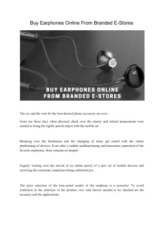 Buy Earphones Online From Branded E-Stores