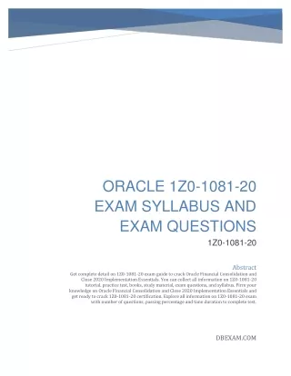 Oracle 1Z0-1081-20 Exam Syllabus and Exam Questions