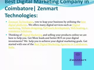 Best Digital Marketing Company in Coimbatore| Zenmart Technologies: