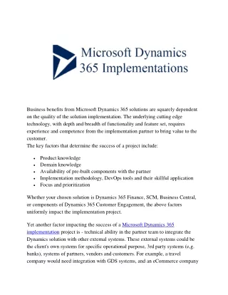 Microsoft dynamics 365 implementations