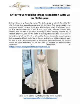 Enjoy your wedding dress expedition with us in Melbourne