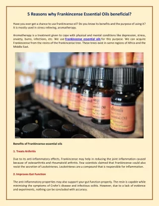5 Reasons why Frankincense Essential Oils beneficial?