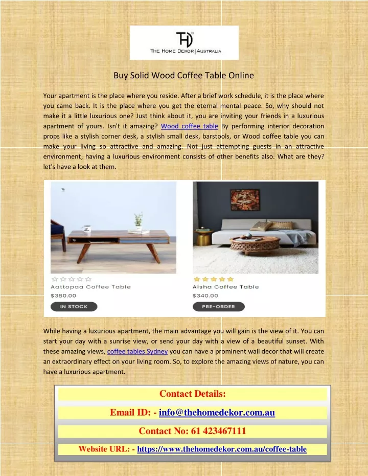 buy solid wood coffee table online