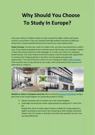 Why Should You Choose To Study In Europe?