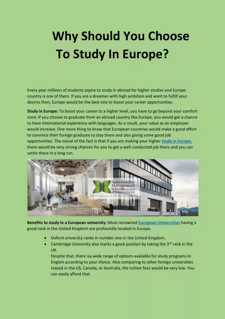 why should you choose to study in europe